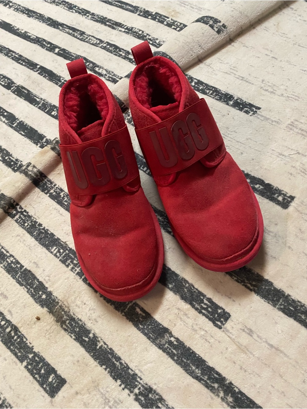 UGG Kids Red Slip-On Suede Shearling Shoes